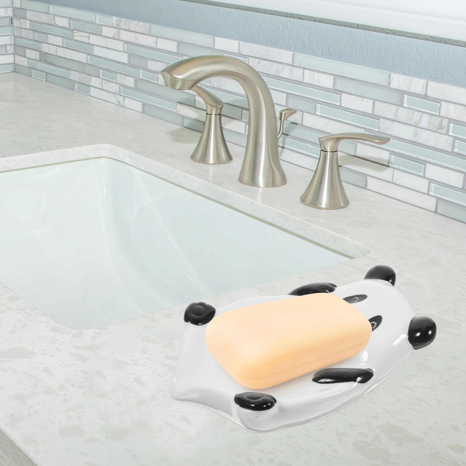 

Cartoon Panda Ceramic Soap Dish with Water Drain Design for Bathroom Sink Vanity Table Long-Lasting Soap Tray Holder