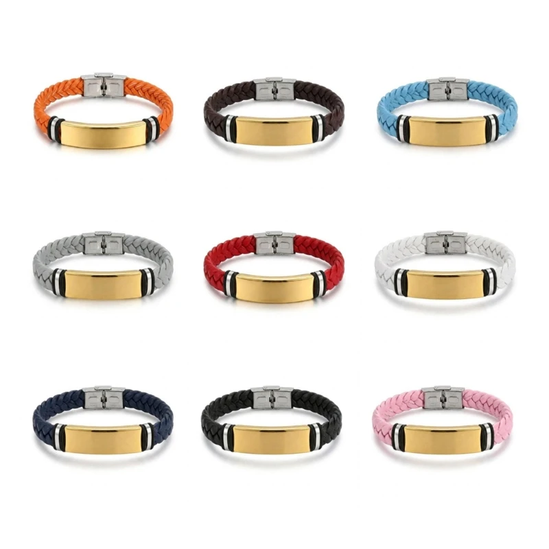 195C Minimal Men's Wrist Bracelet in Braided PU Leather with Stainless Steel Closure for Daily Wear and Date Night