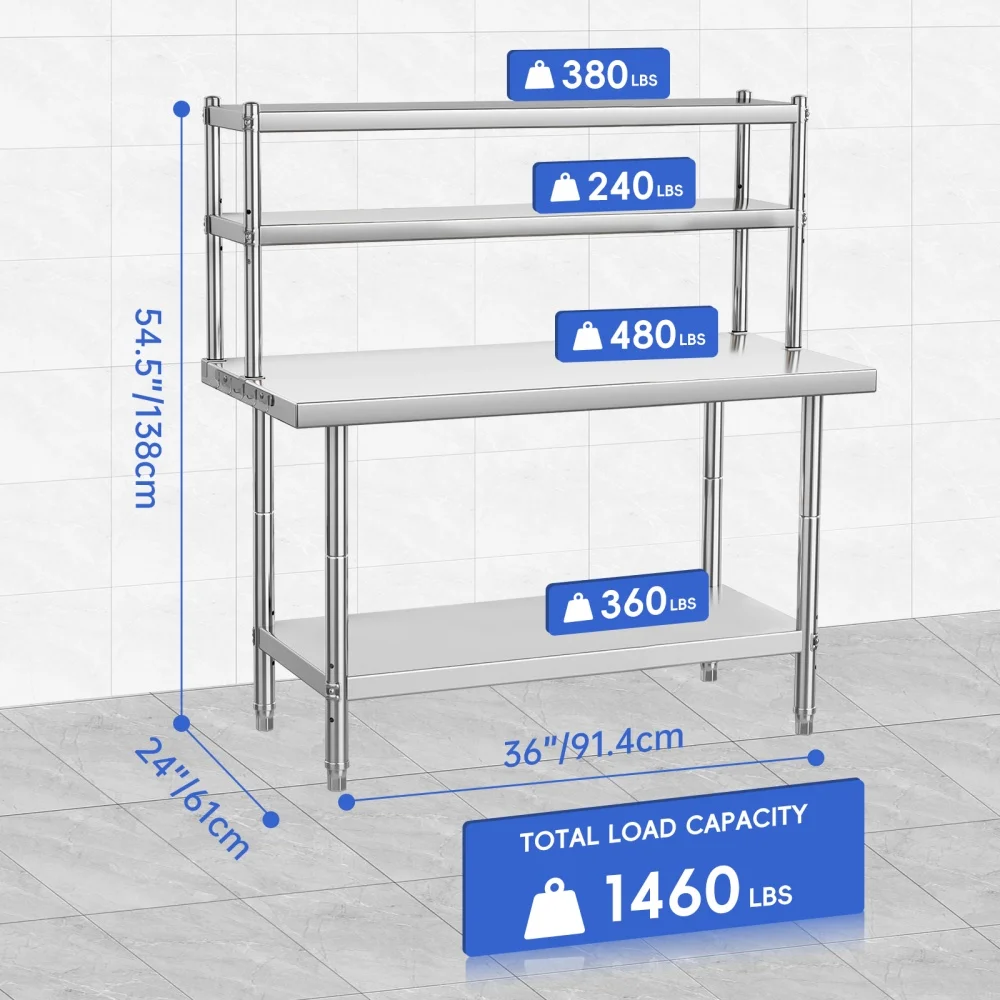 Stainless Steel Table with Overshelves 36