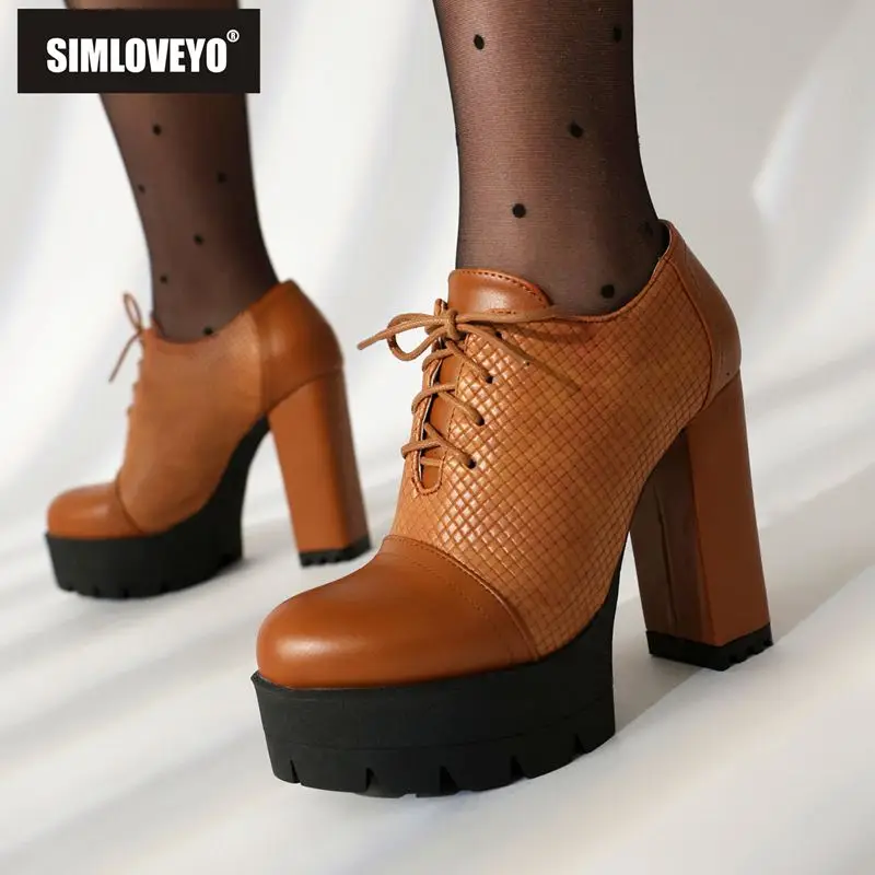 SIMLOVEYO décolleté femminili punta tonda Block tacchi alti 11cm Platform Hill Lace Up colore misto scarpe da festa da donna Sexy Big Size 42 43