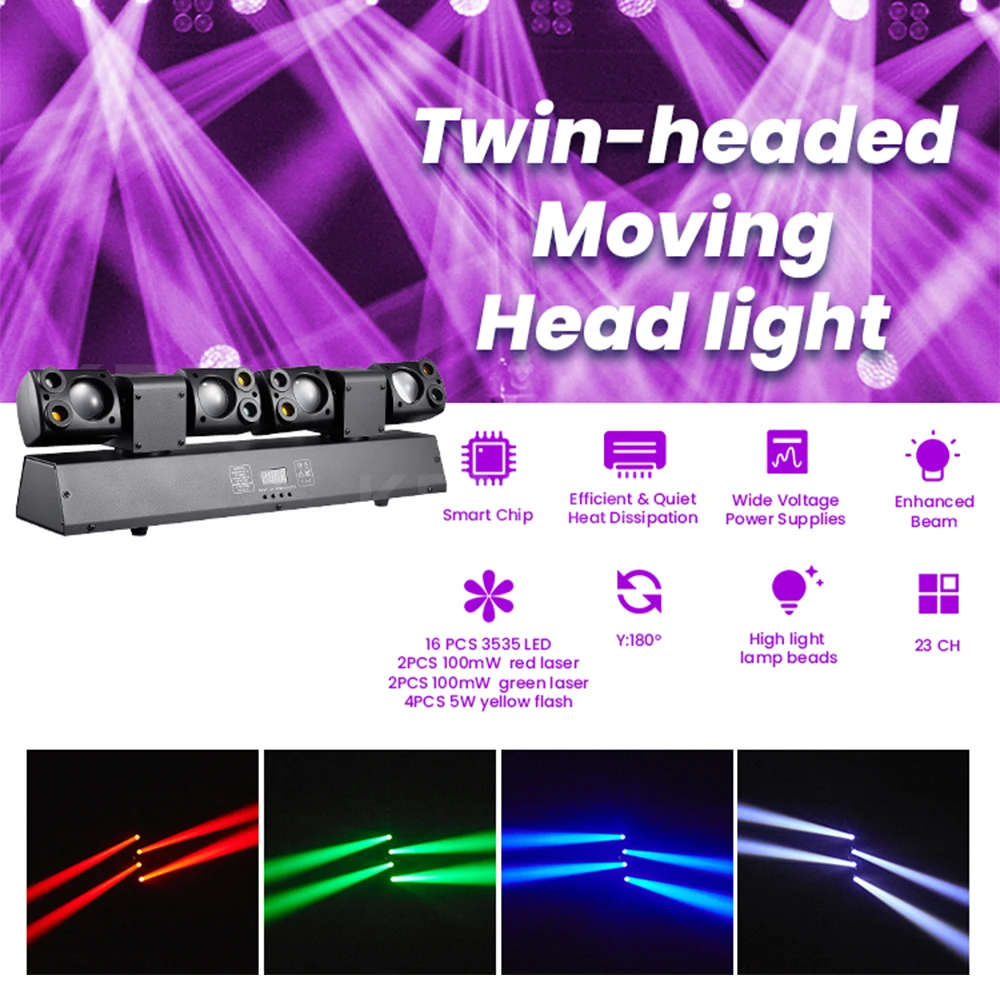 80W Disko Partisi RGBW Uzaktan Kumandalı Çift Başlı LED Hareketli Kafa Işın Lambaları DMX512 DJ Ekipmanı Sahne Aydınlatması Etkinlik Kulüp Noel İçin