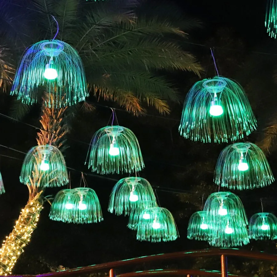 Outdoor Fiber Optic Jellyfish String Light Christmas Dandelion Fairy Light Hanging Garland Lamp For Garden Patio Tree Decor