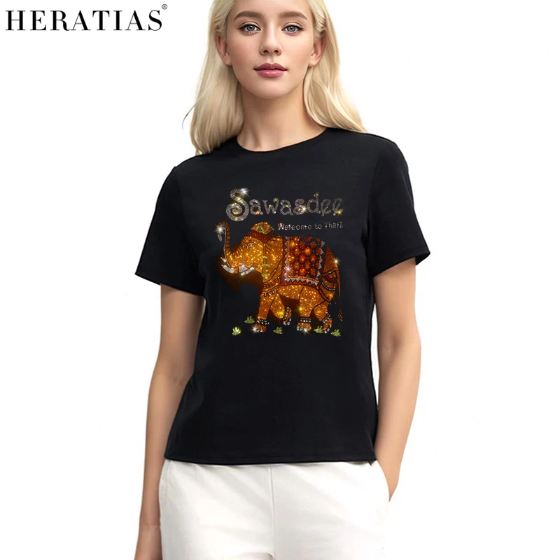 Hot selling online red Thai elephant drill T-shirt Ladies summer casual cotton short-sleeved T-shirt soft and comfortable S-4XL