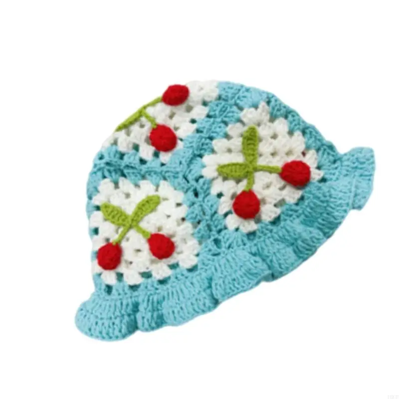 قبعة نسج أكريليك مهواة مع تصميم كرز لطيف قابلة للطي للركاب السفر و summer activitie #3