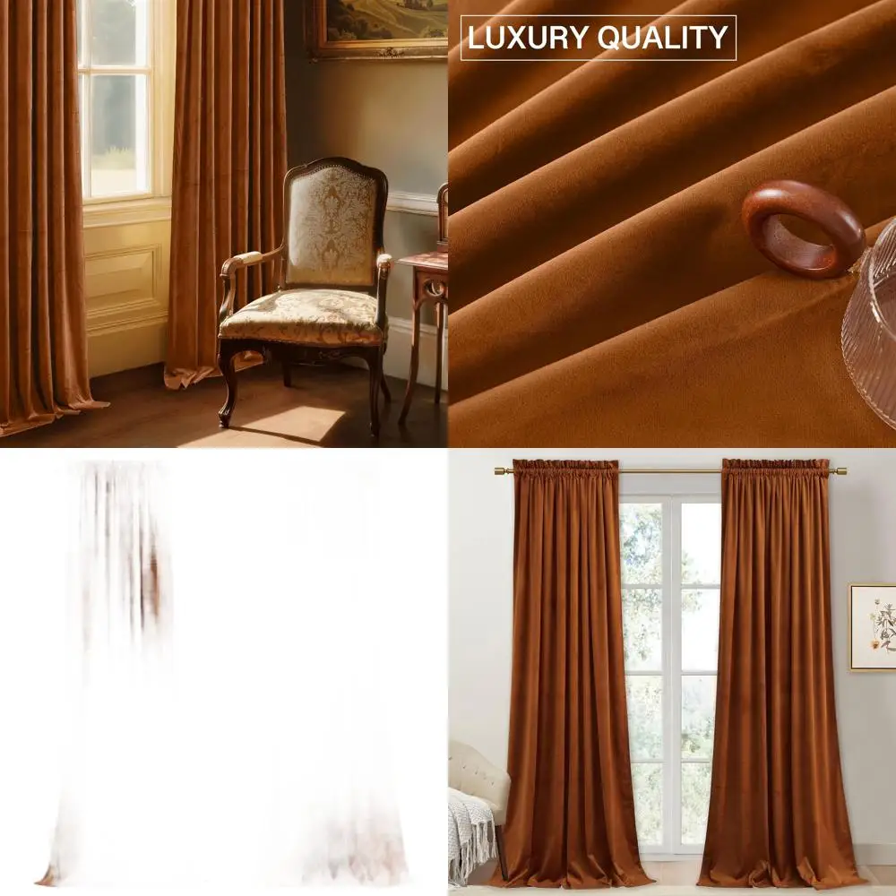 

Thick Velvet Burnt Orange Insulated Sliding Door Curtains, W52xL90, 2 Panels