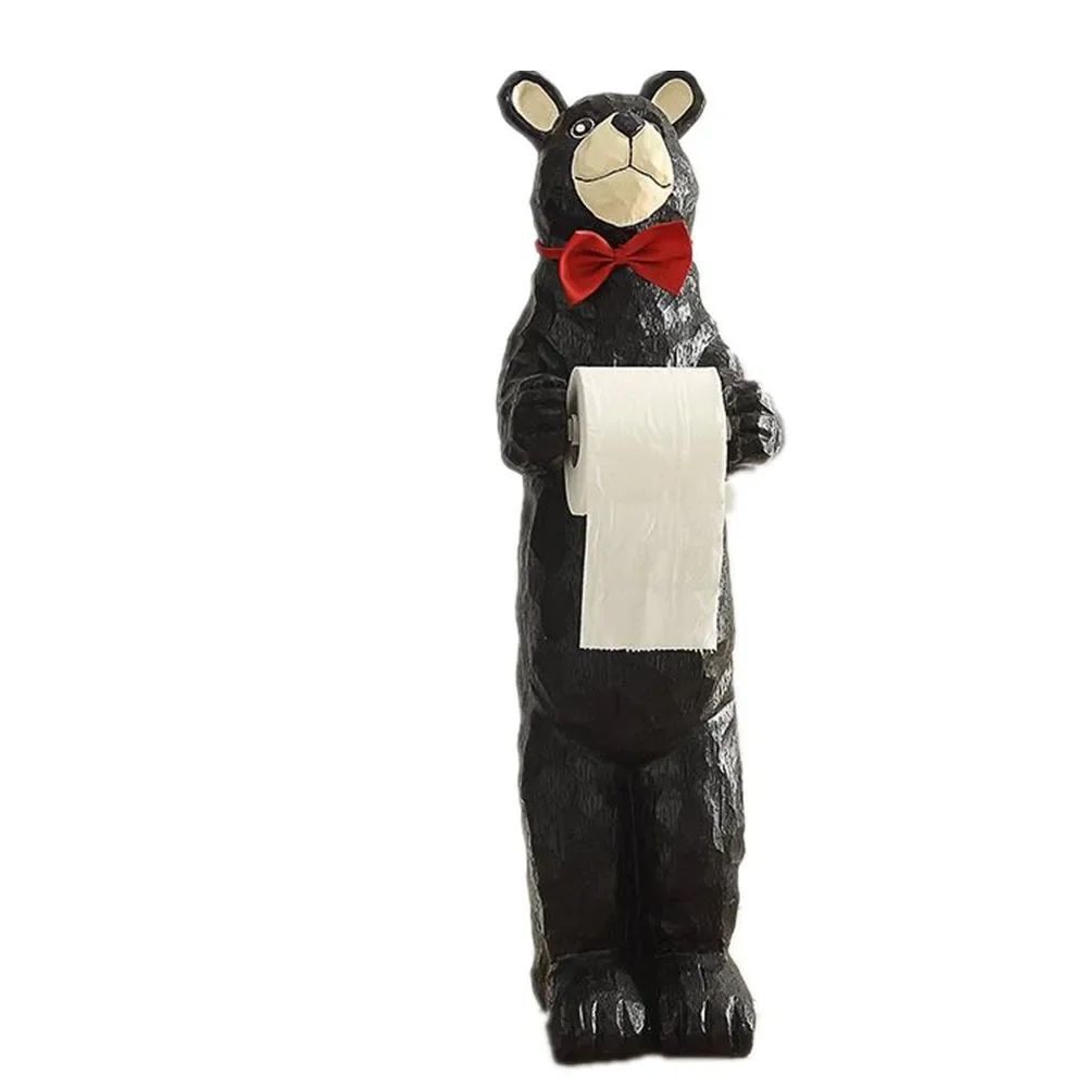 Super Lovely L Size Black Bear Resin Free Standing Toilet Paper Holder, Paper Holder of Tissues