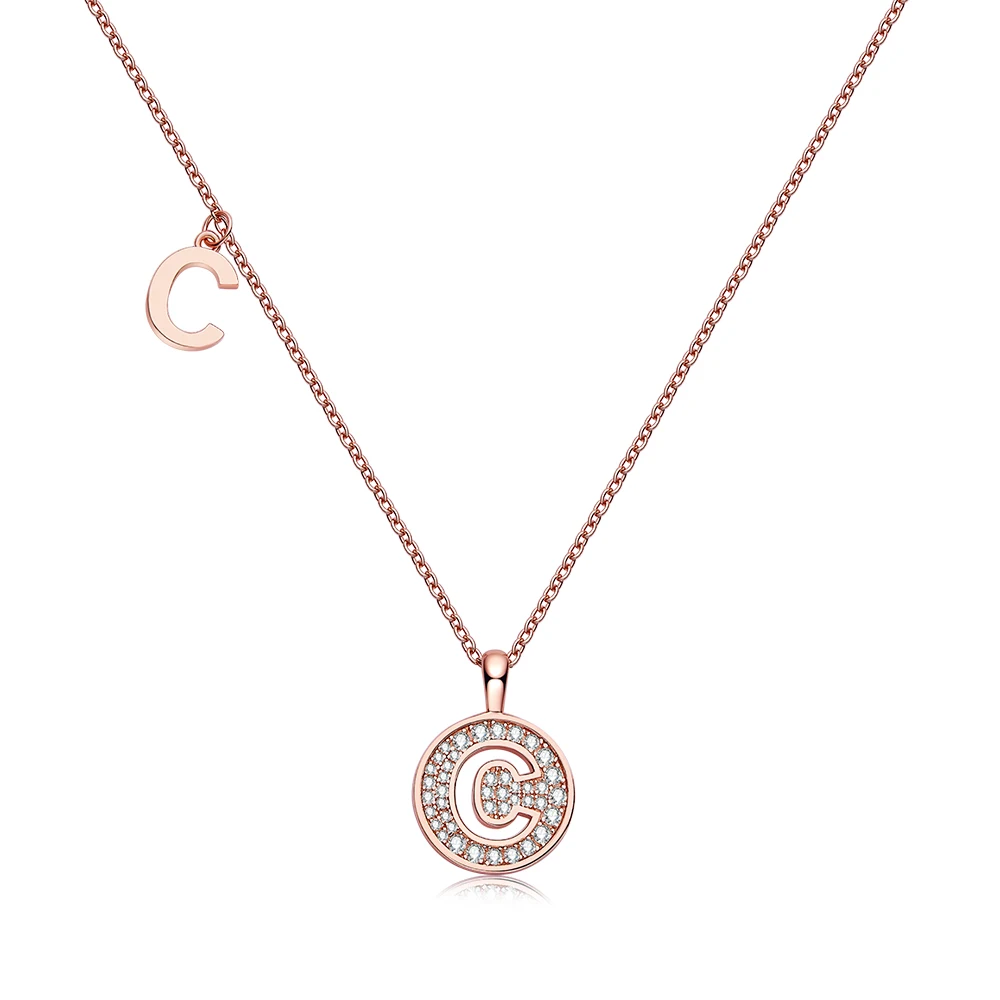

Letter C Initial Full Moissanite Pendant S925 Sterling Silver Plated Rose Gold Necklace With Chain For Women Jewelry Gifts