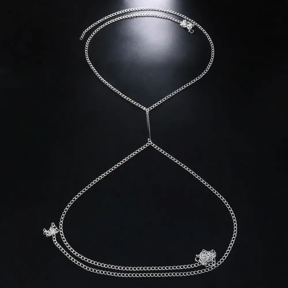 سلسلة الصدر المعدنية المثيرة للنساء ، تسخير بيكيني ، قمة الهذيان ، حمالة صدر الشاطئ الهندسية ، قلادة ، إكسسوارات الجسم ، هدايا المجوهرات