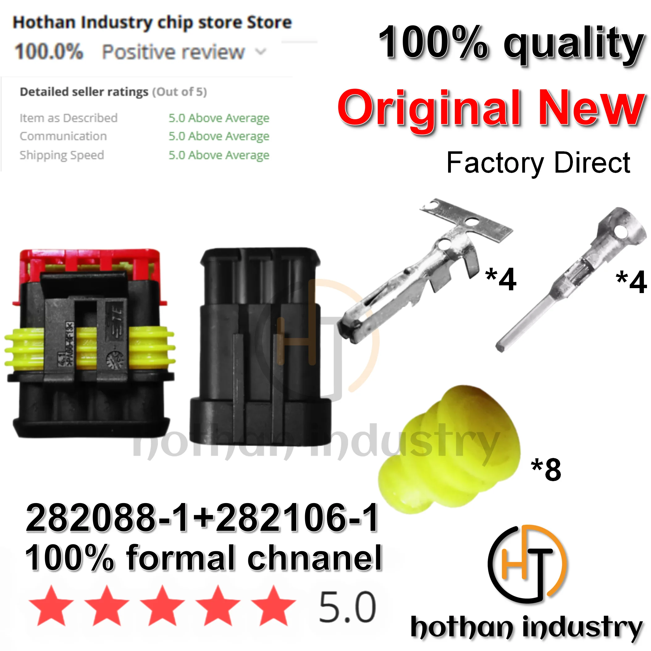 

(10Set) 100% NEW Automotive waterproof connector 4 pole male housing 282088-1 female 282106-1