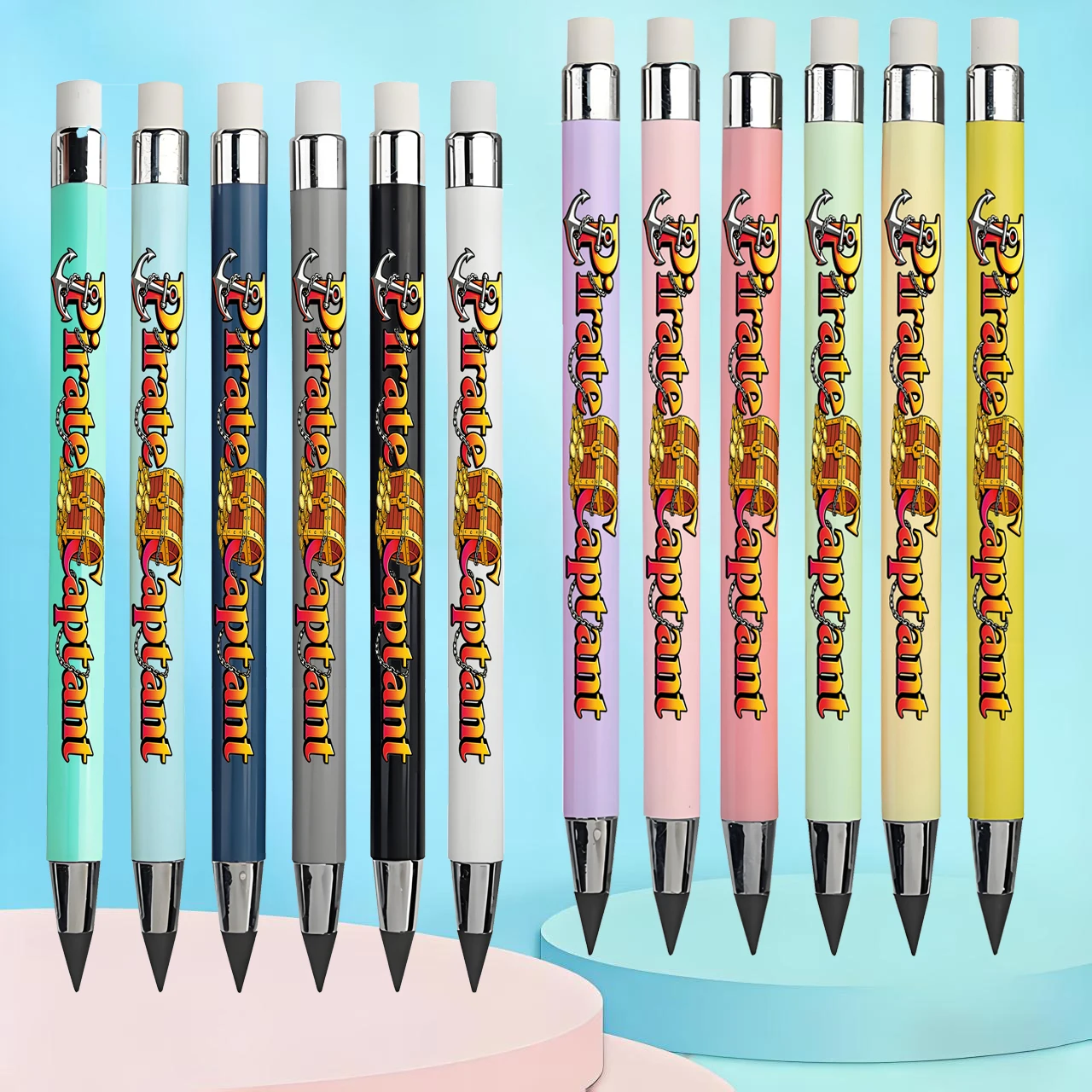 12pcs/24pcs Pirate themed Eternal Pencil Non Sharpening Black Non breakable Pencil Student Writing Pen