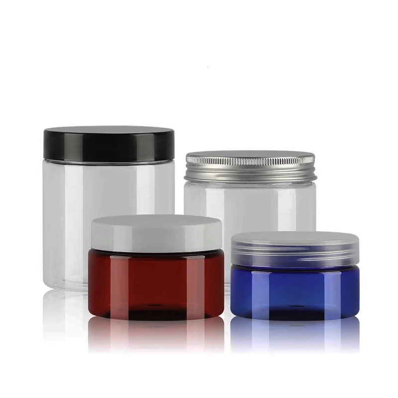 

24pcs 80g 100g 120g 150g 200g 250g Empty Cosmetics Cream Container Amber PET Jar Brown Blue Clear Bottles With Screw Caps