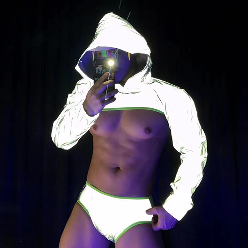 2025 Costume de danse pôle réfléchissant discothèque Bar Dj Ds danseur scène vêtements Muscle homme Dancewear Jazz fête Rave tenue yj501
