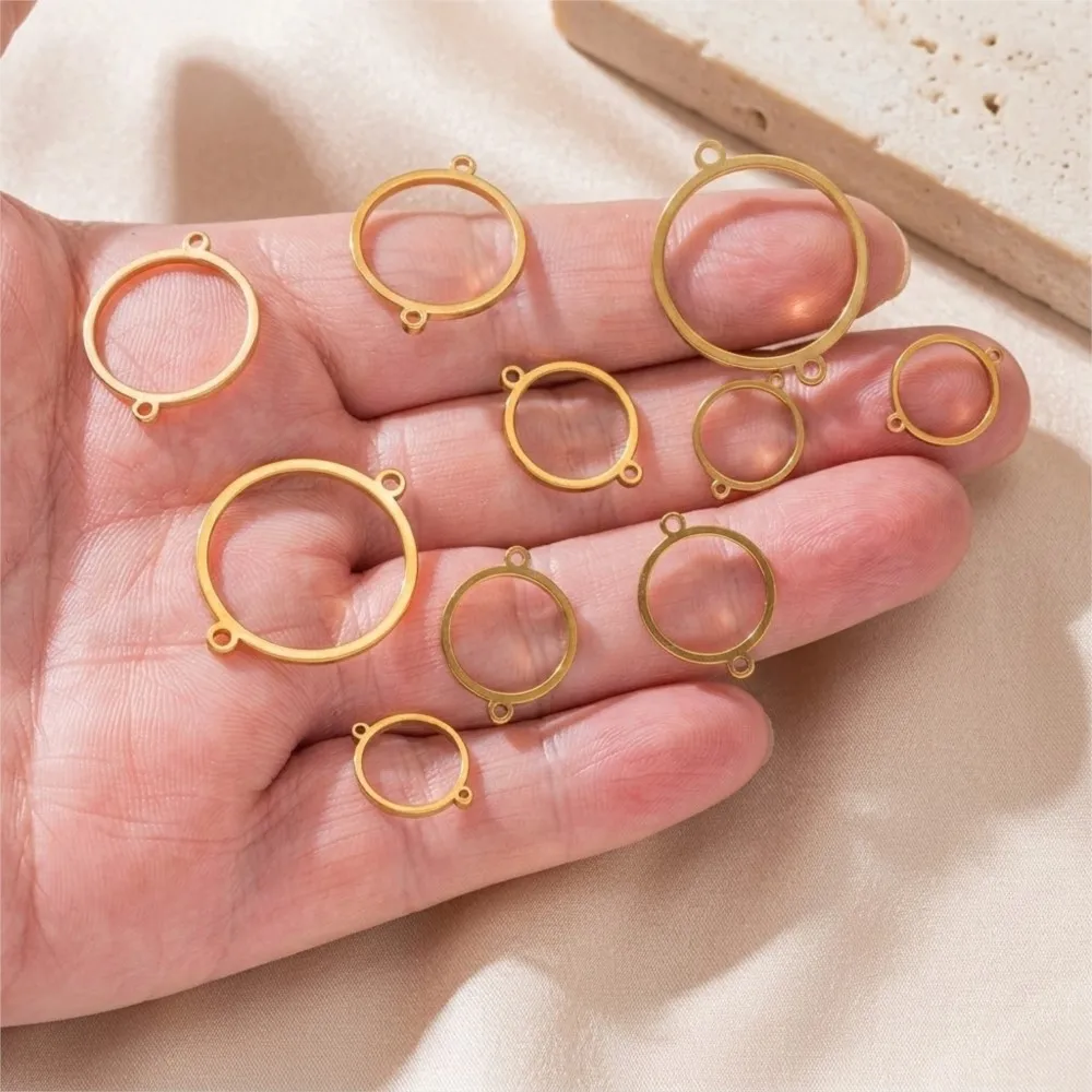 10pcs Stainless Steel Hollow Double Hole Circle Charms Pendant,Round Open Bezel Connector,Frame Pendant, Jewelry Make Accessory