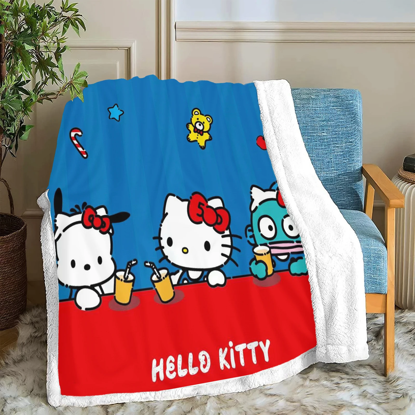 Hello Kitty Blankets Soft Sanrio Fluffy Children Cartoon Various Size Cute Printed Luxury Winter Throws