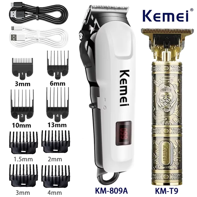Kemei KM-T9 KM-809A Professional Electric Hair Clipper Cordless Hair Clipper Men's Hair Clipper Electric Shaver Hair Clipper Kit