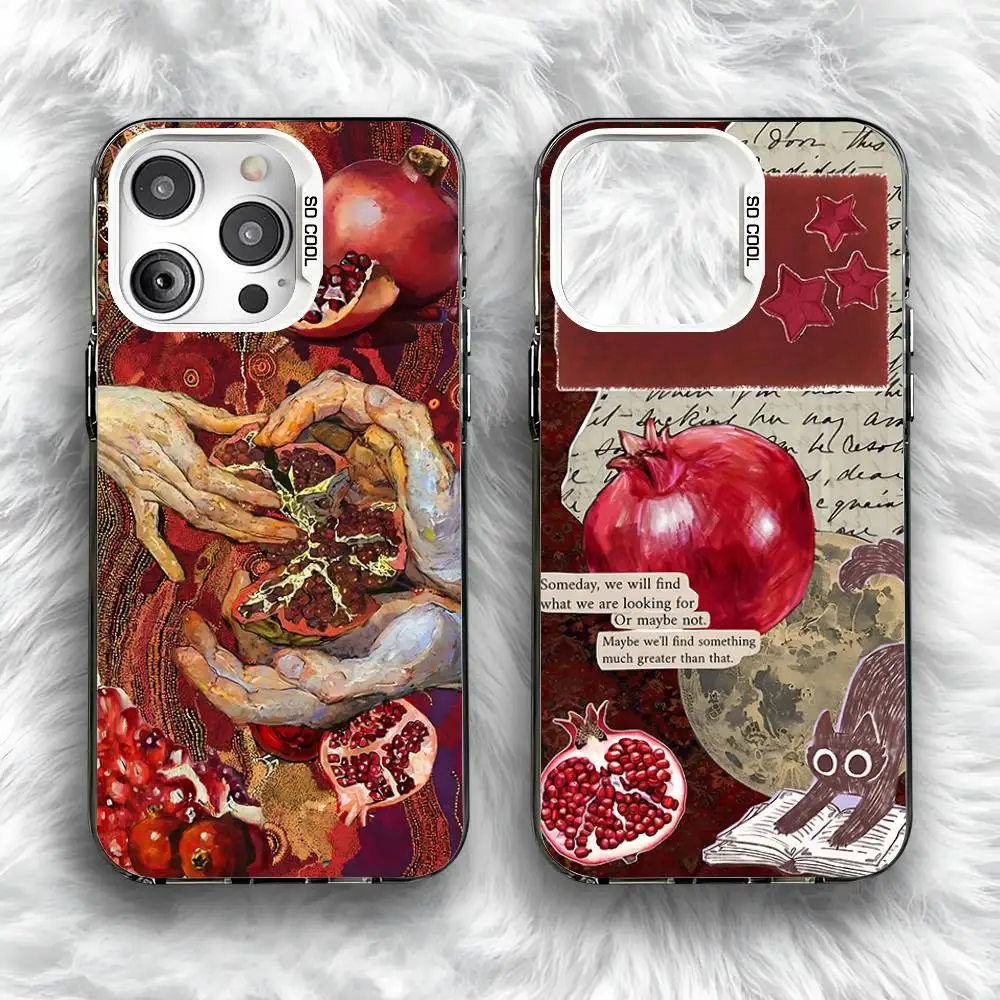 

Fruit Pomegranate Painting Phone Case For iPhone 16,15,14,13,12,11,Pro,Max,Plus,Mini,SE Anti Fall Gray White Matte Hard Bumper