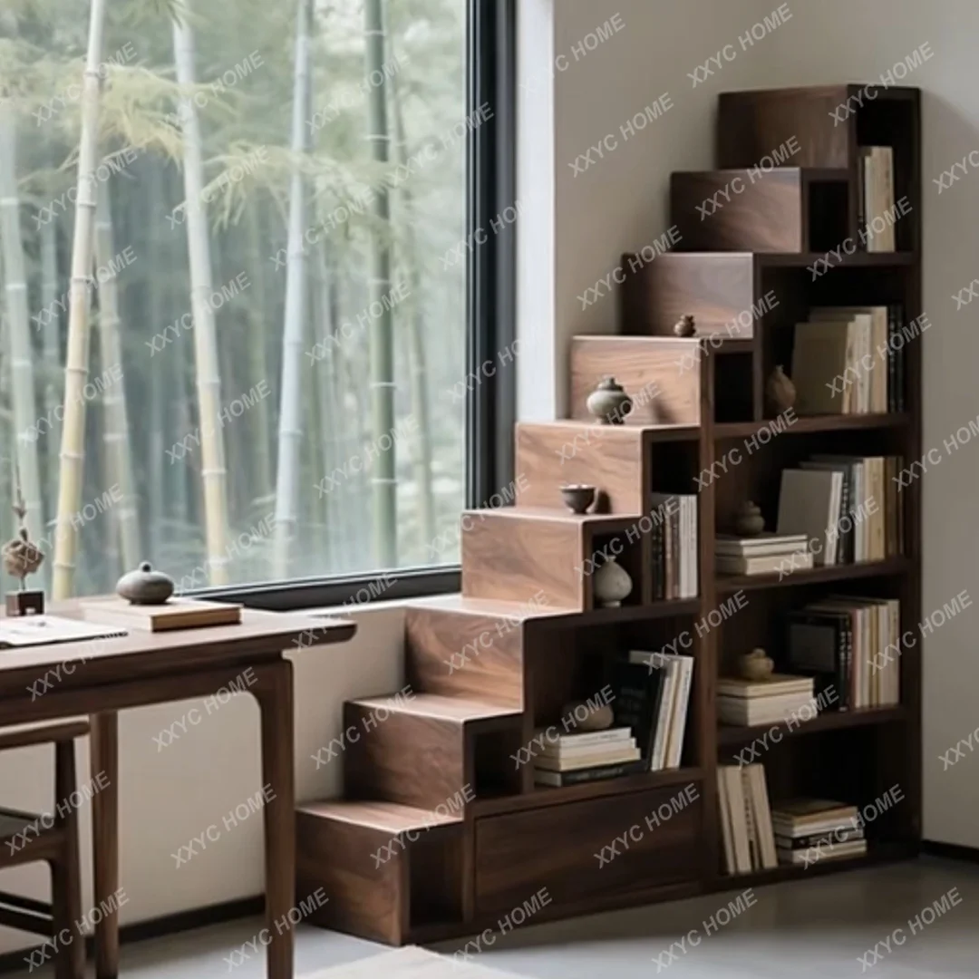 

Bookshelf Floor-to-ceiling shelf Minimalist integrated wall solid wood trapezoidal bookshelf