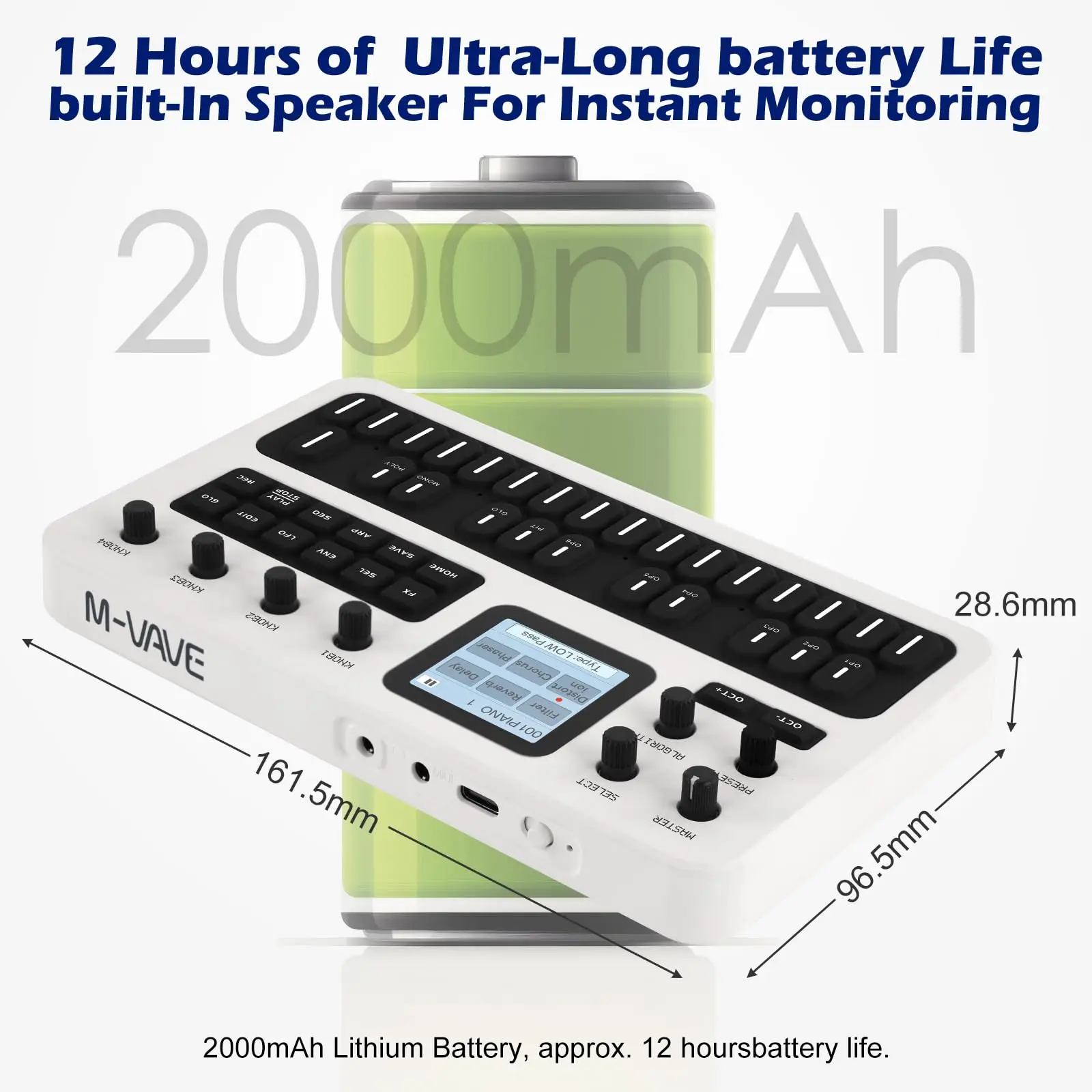 M-vave FM-1 synthesizer with Built-in Speaker Bluetooth and midi 12h Battery, 6 Operators, 32 Algorithms, 128 Preset Sounds
