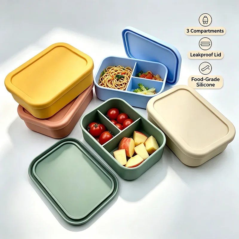 700ml Rectangular Silicone Bento Box With Lid Big Sizes Student Office Workers Lunch Colorful Fruit Storage