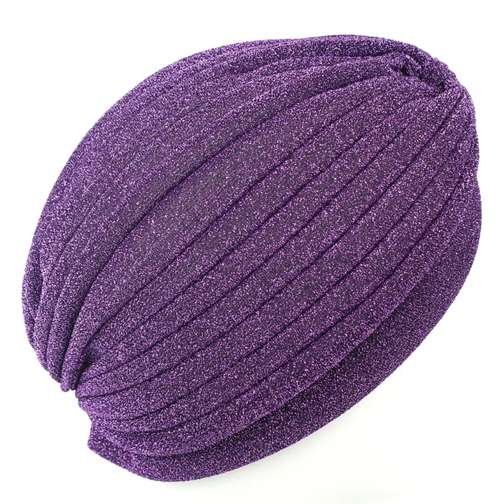 Ethnic Style Shiny Wrinkled Turban Hat Indian Knot Twist  Cap Muslim Beanie Casual Turban Cap Headwrap Women Solid Chemo Hats