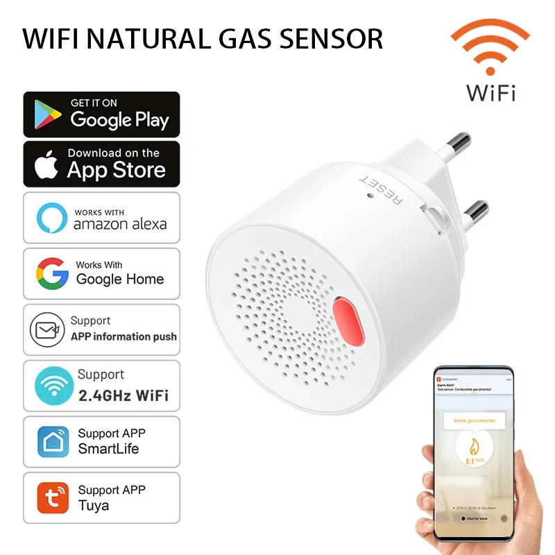 

Умный Wi-Fi датчик утечки природного газа Tuya для дома, детектор утечки сжиженного газа, сигнализация о пожаре, защита от несчастных случаев