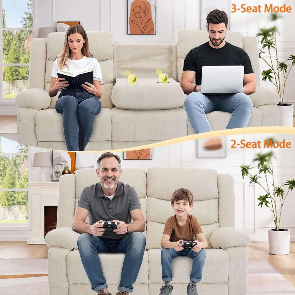 أريكة كرسي، كرسي Loveseat مع وحدة تحكم، أريكة استرخاء كبيرة الحجم مع طاولة قابلة للسحب، أريكة 3 مقاعد مع حاملات أكواب