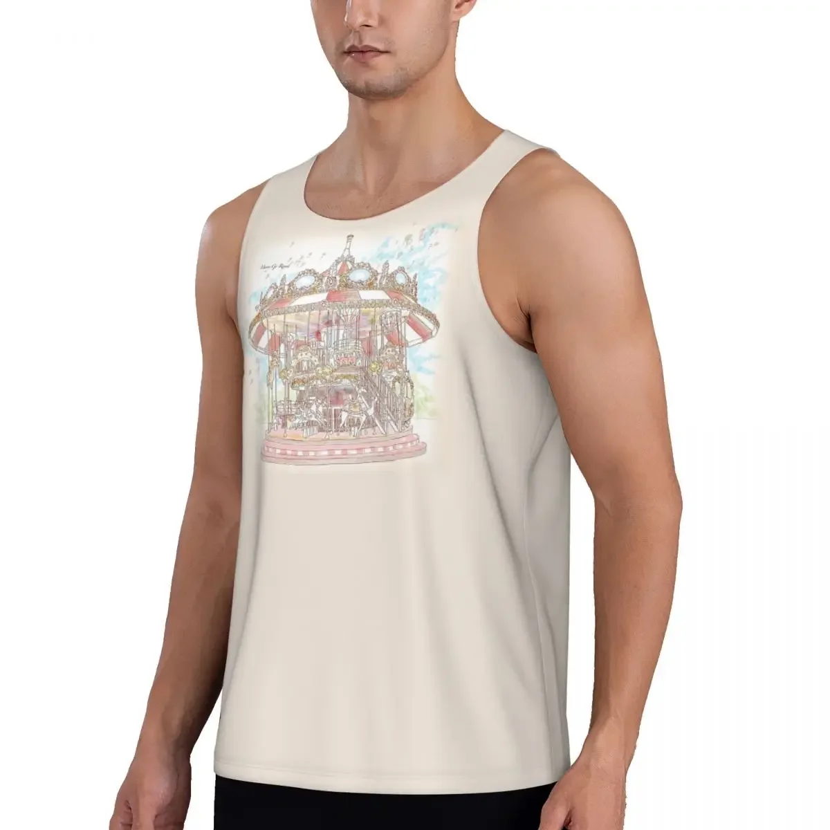 Quick Dry Pastel Circus Carousel Gym Tank Muscle Sleeveless Shirt Bodybuilding Breathable Vest
