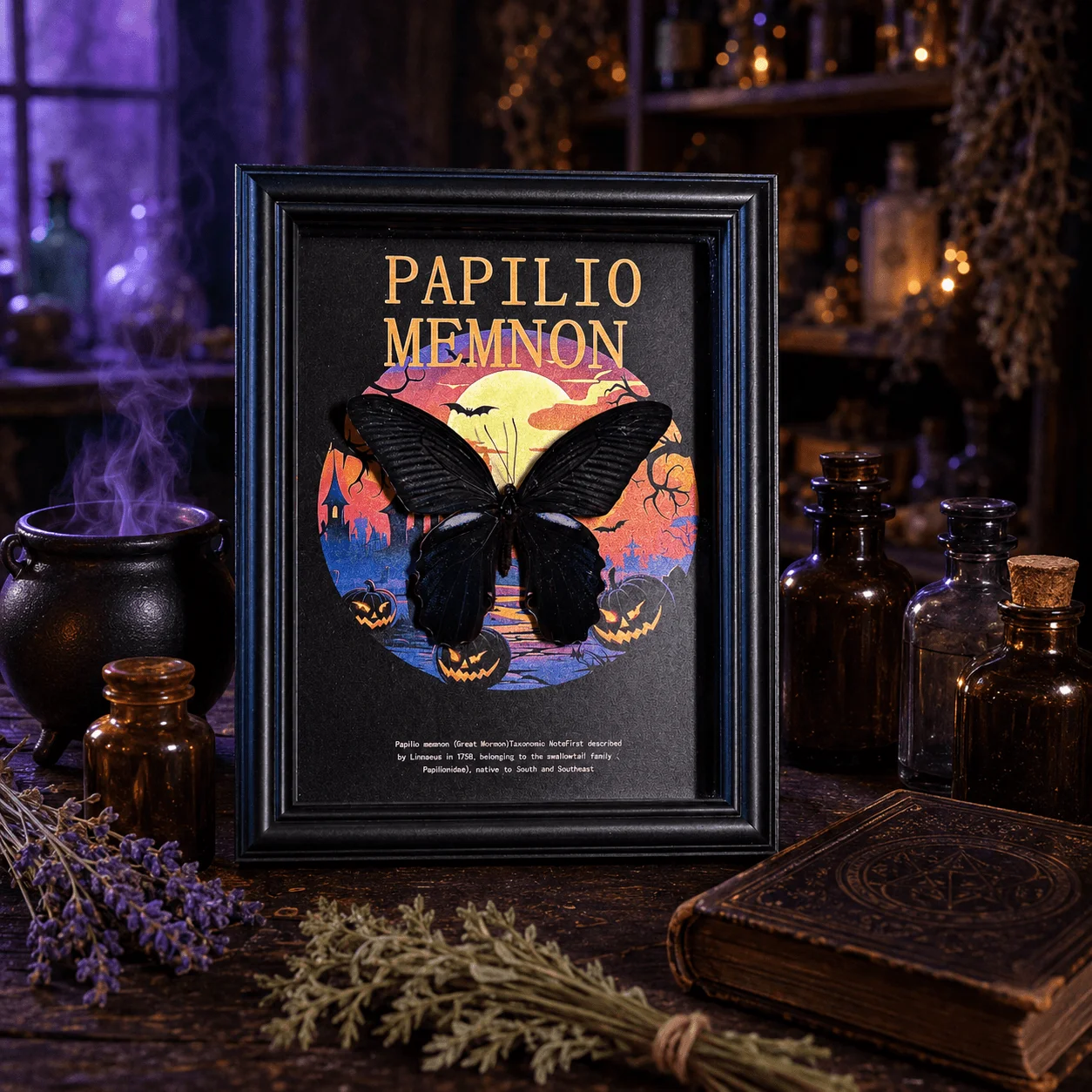 Papilio Memnon Butterfly, Halloween Gothic Shadow Box Display, Oddity Curio Insect Art for Home Desktop Decor & Halloween Gift