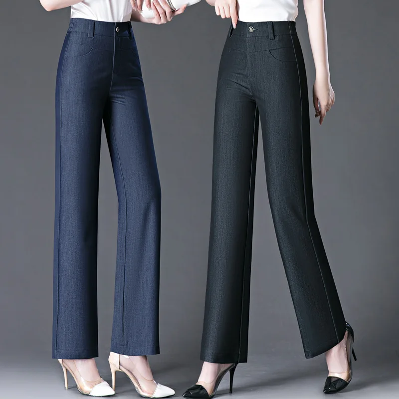 Imitation jeans women spring and autumn high waist straight pants middle-aged mother casual pants thin pants