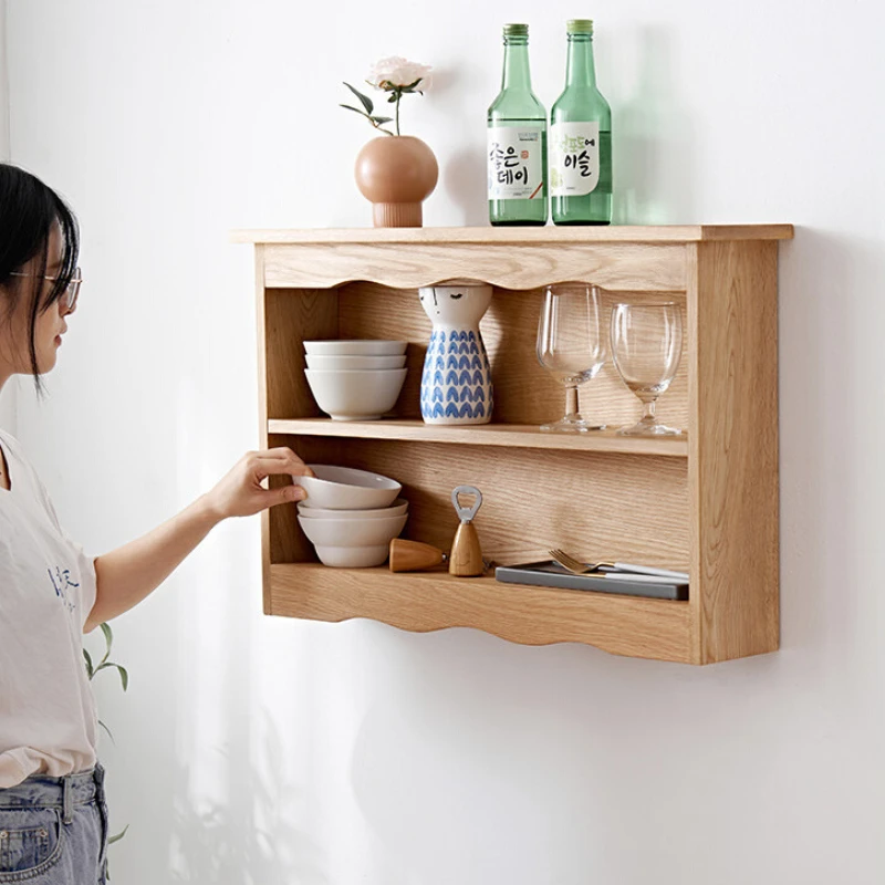 

Wooden Wind Hanging Cabinet Creative Wall Hanging Kitchen Shelf Multi Functional Cup Holder Stable and Practical Storage Rack