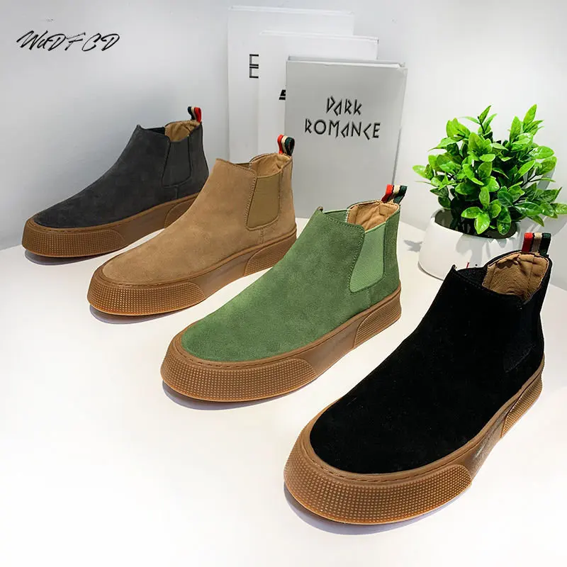 High Top Sneakers Men Winter Plush Boots Fashion Casual Nubuck Leather Breathable Height Increased Flat Platform Board Shoes