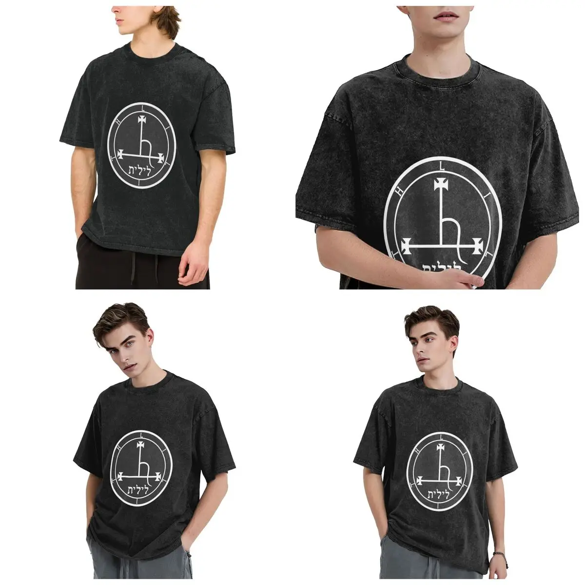 Sigil Of Lilith Altar Cloth Hip Hop Short Sleeve T-Shirts Washed Tops Tees Streetwear T Shirt Printed for Men woman