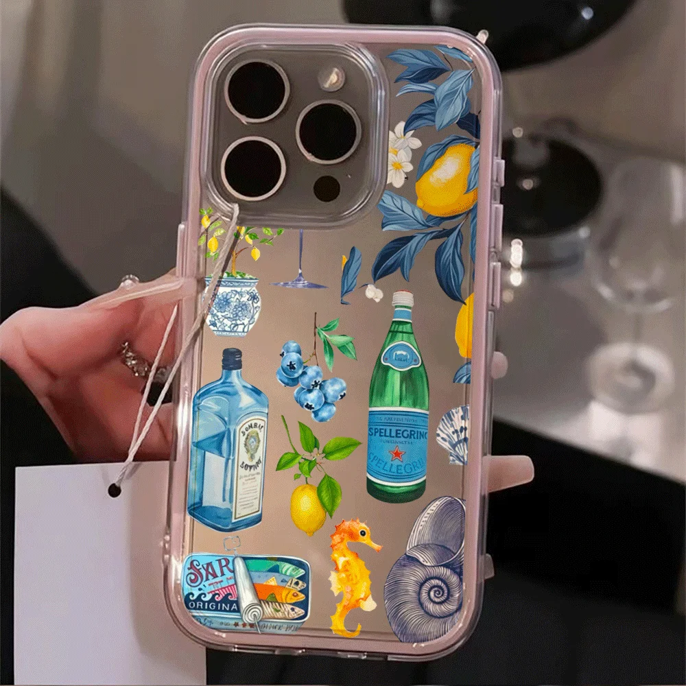 Clear Shockproof Phone Case For Samsung Galaxy S26 S25 S24 S23 Ultra A57 A55 A54 A37 A36 A35 A16 TPU Summer Wine Korean Cover