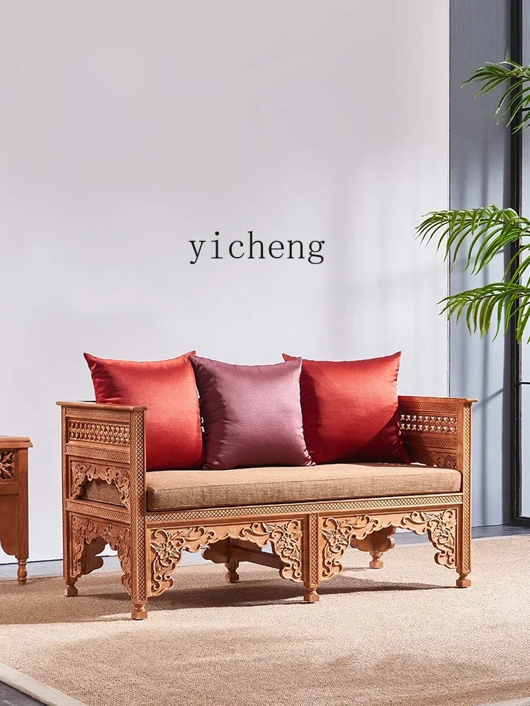 ii10.9-Thailand Handmade Solid Wood Small Apartment Double Seat Couch Massage Room Hallway Couch