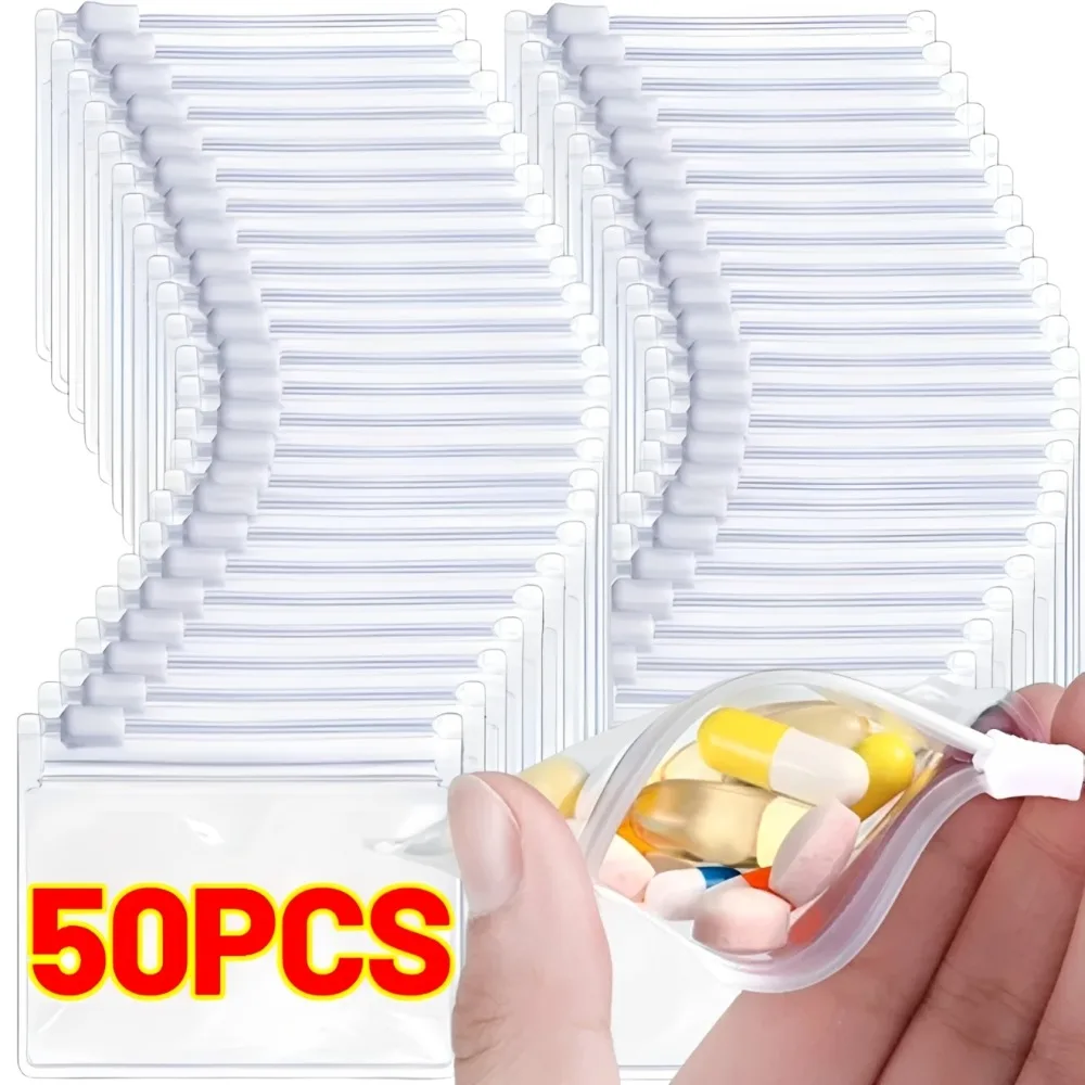 Mini Transparent Bag Pill Dispenser Bags Protable Travel Jewel Pouch with Sliding Zipper Self-sealing Waterproof Storage Bags