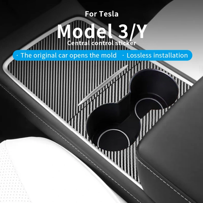 Image of Für Tesla 2021-23 Model Y Zentraler Aufkleber Holz-Mittelkonsolen-Panel Holzmaserungsfilm Zentralsteuerung Armaturenbrett-Abdeckung Aufkleber
