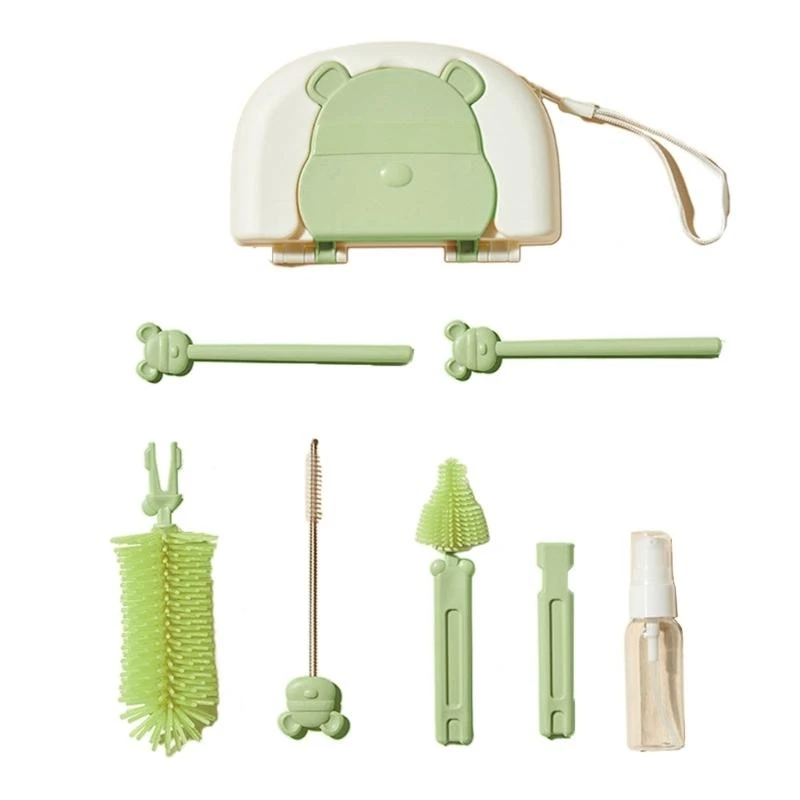 

J15U Travel Friendly Bottle Cleaning Set Silicone Bottle Brush Set with Storgae Rack