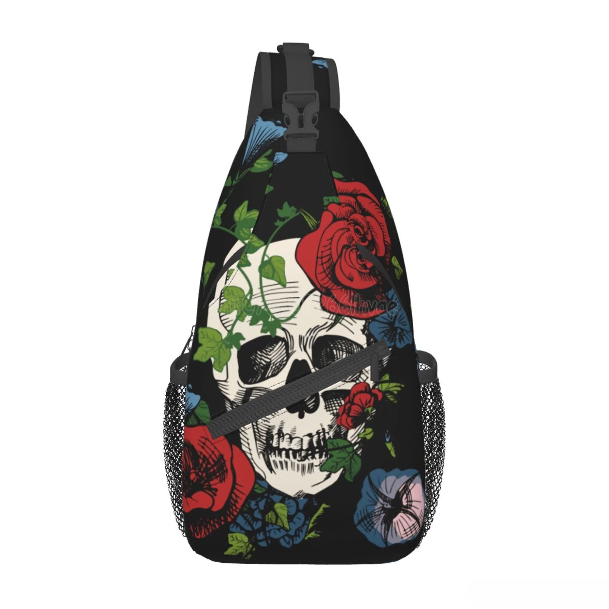 

Red Rose Sugar Skull Diamond Sling Backpack Chest Bag Waterproof Crossbody Travel Hiking Daypack for Women Men Shoulder Bag