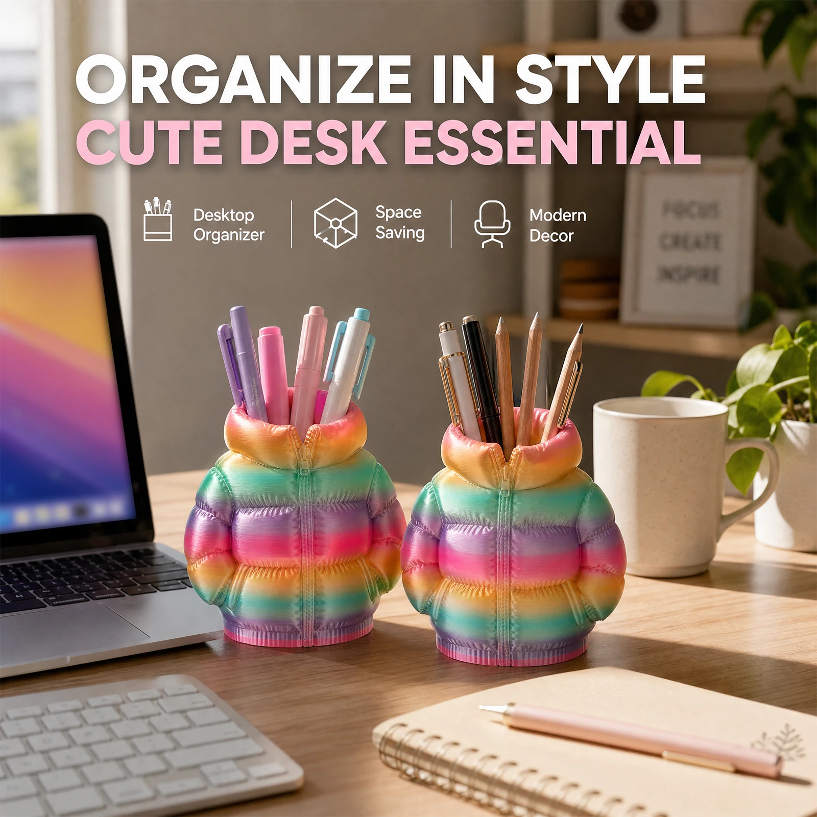 3D Puffer Jacket Shape Pen Holders Cute Stand-Up Storage Pen Pouch Storage Box for Desk & Office Makeup Supply Creative Present