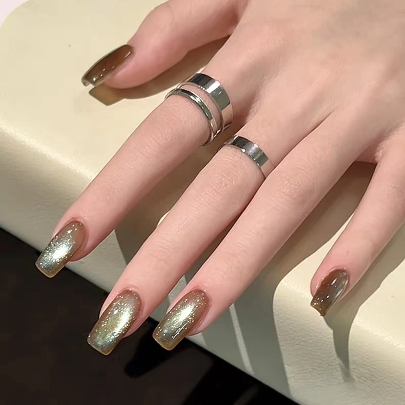 1-4개입 12ML 커피 브라운 프리미엄 유리 비즈 캣츠아이 젤 네일 폴리쉬 2025 가을 겨울 신상 글리터 청록색 네일아트 용품