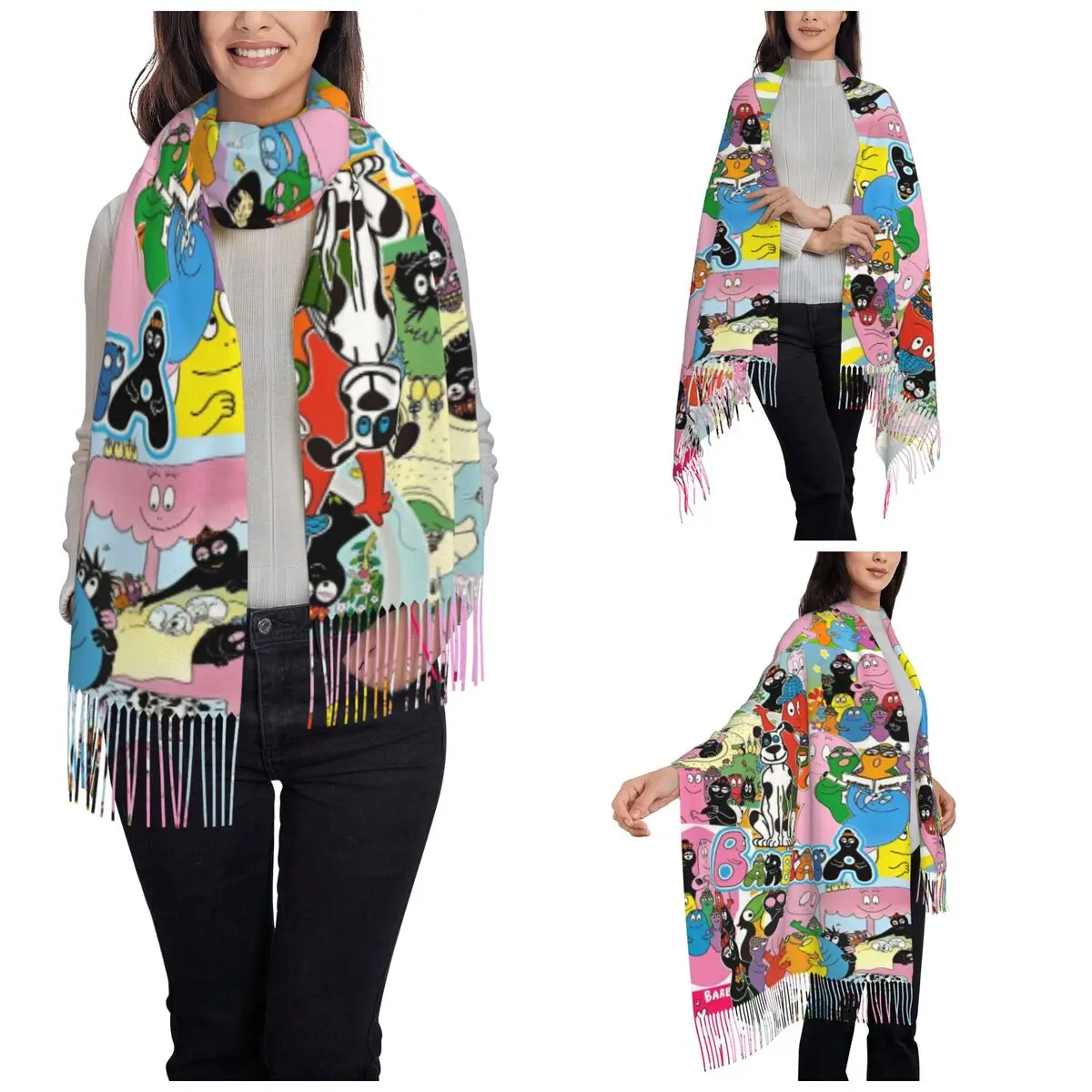 Barbapapa Collage Scarf for Womens Fall Winter Shawls and Wrap Cartoon Large Shawl Scarf for Daily Wear