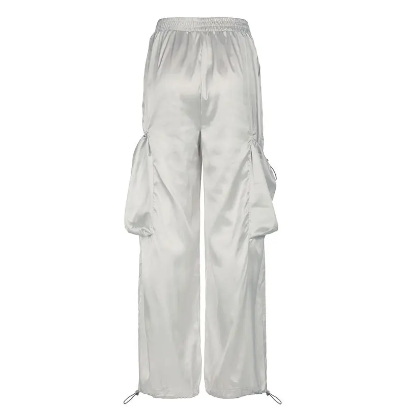 Pantaloni Cargo larghi con tasche grandi pantaloni Casual larghi elastici larghi in raso Chic pantaloni da donna Hot Girl moda coreana