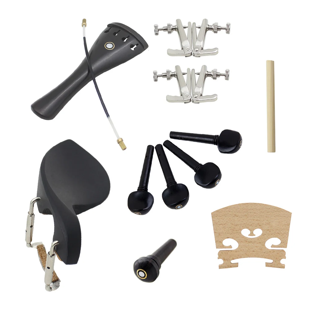 IRIN Violin Fitting 15 Pcs /Set Tailpiece,Tail Rope,Tail Spike,Chin Rest and Screw,Sound Column,Bridge,4 Tuning Pegs,Fine Tunes