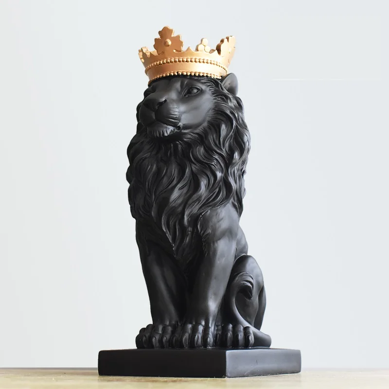 

Royal Crown Lion Sculpture Resin Lion King Statue Home Animal Mascot Constellation Decor Art and Craft Ornament Accessories