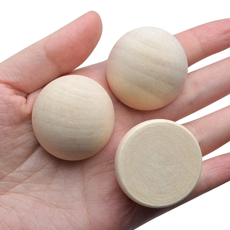 Bolas de madera redondas para manualidades, bolas de madera Natural de 1-50 piezas, para pintar, hacer gnomos y narices, para decoración navideña