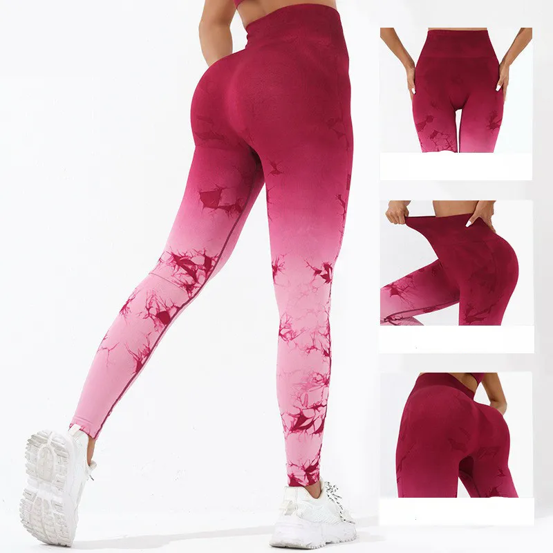 

Gradient Dye High Waist Sexy Peach Hip Lifting Fitness Pants Tie Dyed Running Sports Quick Drying High Elastic Yoga Pants