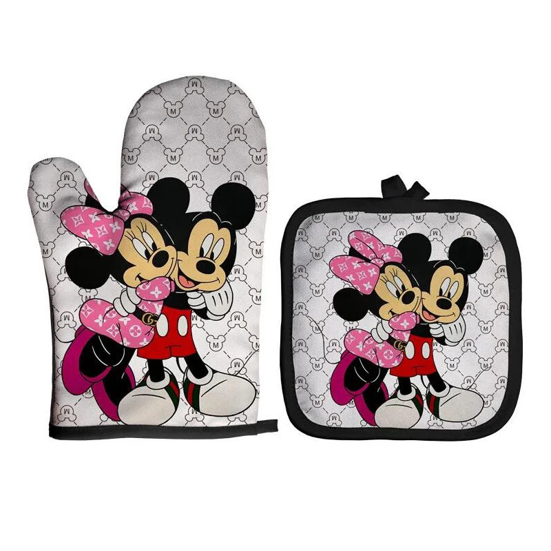 Mickey Mouse Oven Mitts and Potholders Disney Microwave Oven Gloves Non-Slip Cooking Heat Resistant Baking Gloves for Kitchen