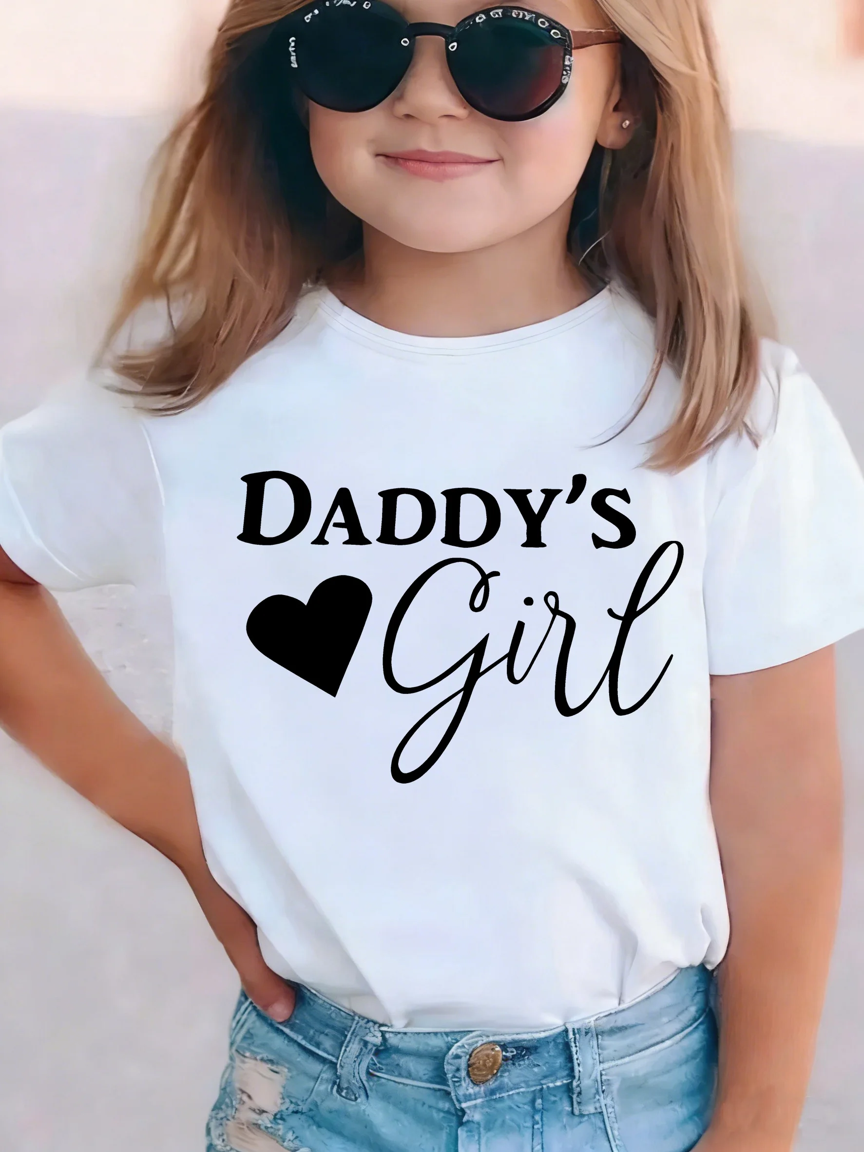 Daddys Girl with Heart Design Printed T Shirts Fashion Kids Children's T-shirt Boys Girls Summer Spring Casual Top Tee Shirt