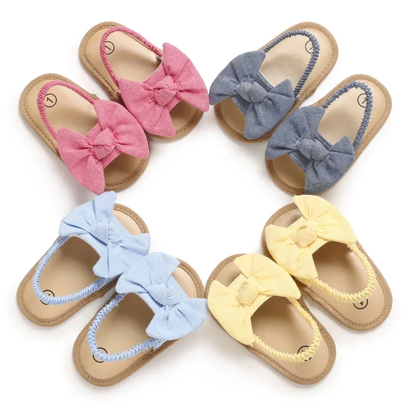 Sandali per bambini Scarpe estive per ragazze Scarpe da esterno in pelle PU Suola morbida Bowknot Scarpe eleganti per primo camminatore per neonati 2025