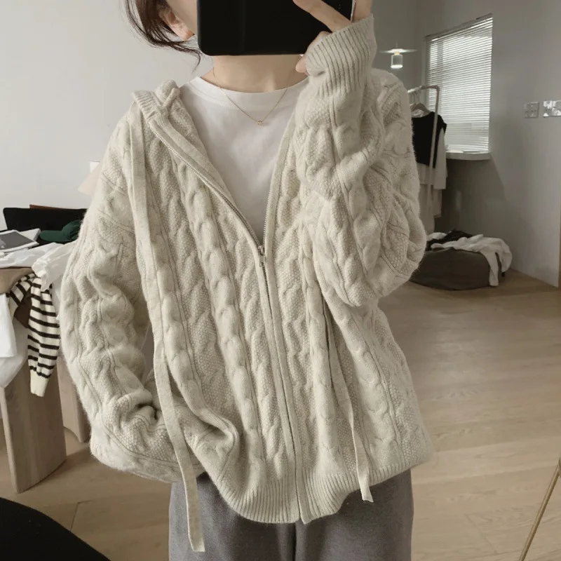 

C5594 Autumn Winter Sweater For Women Long Sleeve Hooded Cardigan Outerwear Tops Lady Knitwear Sweaters Coat